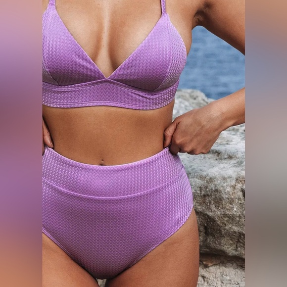 NWT Womens Cupshe Amiya Purple V-neck Criss Cross High Waisted Bikini - Picture 4 of 13